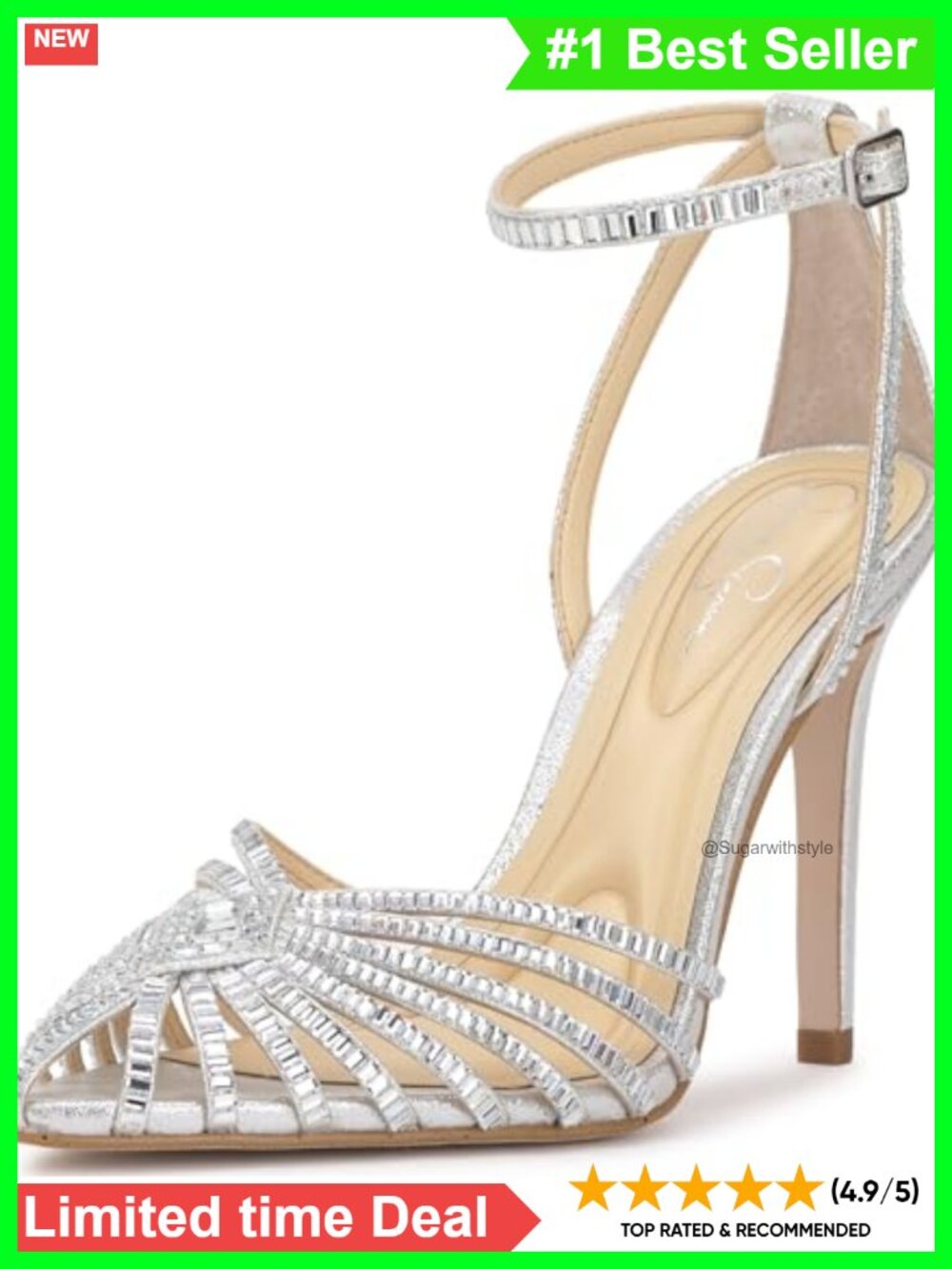 Jessica Simpson Paveri Stiletto Heel Pointed Toe Ankle Strap Pump